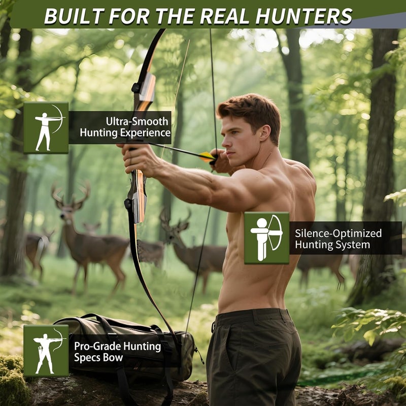 SP.G Archery Wooden Bow and Arrow Set for Adults, Fast Installation 62'' Hunting Bow Arrow Archery Set, 30-50 Lbs Right Handed Takedown Recurve Bows Hunting Kit Package - Image 5